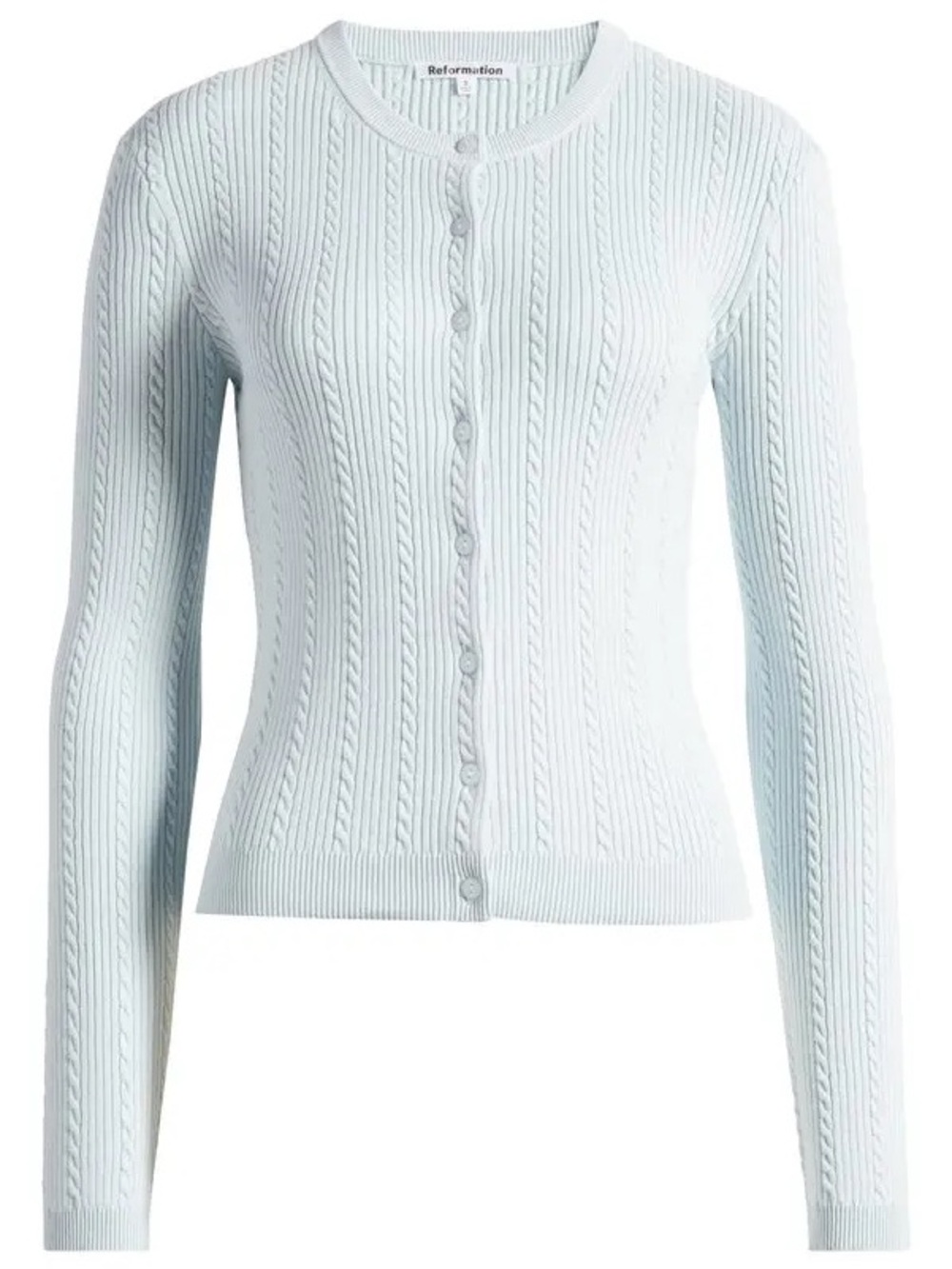 Reformation Pale Blue Ribbed Button-Front Cardigan